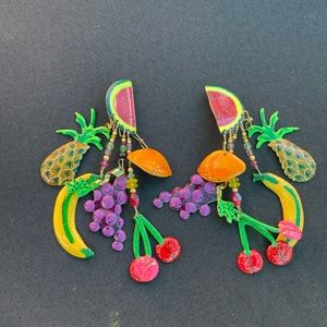 Vintage “lunch at the ritz “ tropical fruit clip earrings with comfort backs